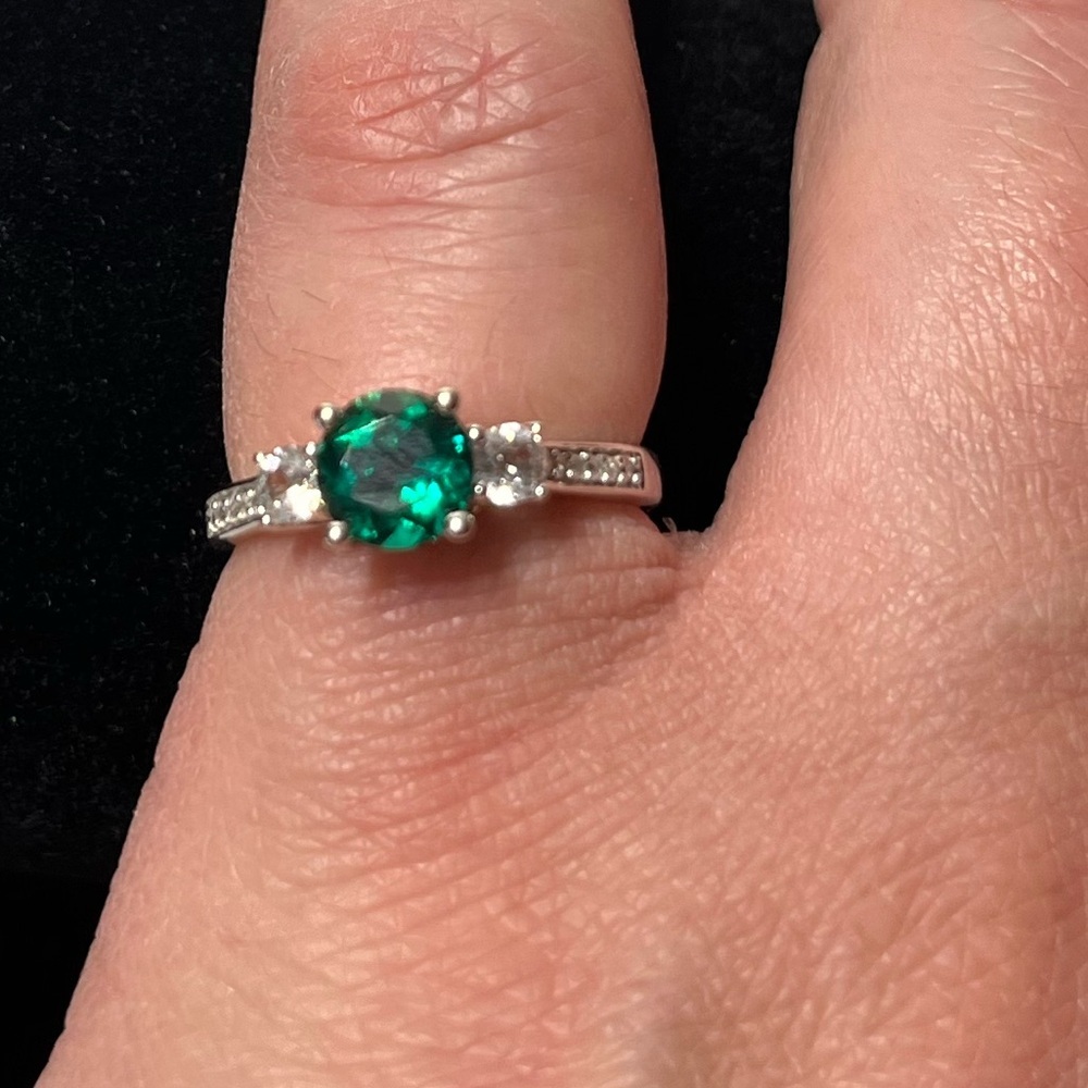 10K Gold People’s Lab-Created Emerald & White Sapphire & Diamond Ring 
size 5.5